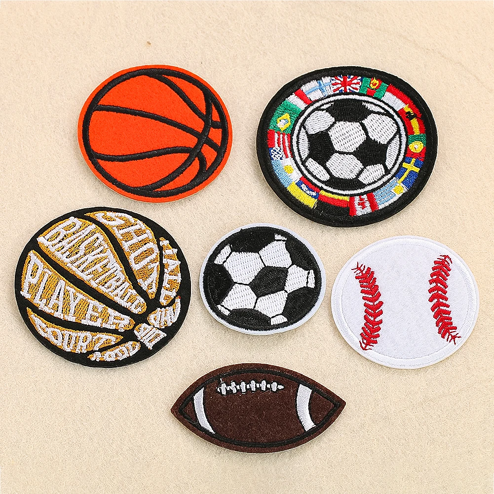 Wholesale Cartoon Basketball football Volleyball Rugby Sports embroidered patch applique clothing decoration iron on patches