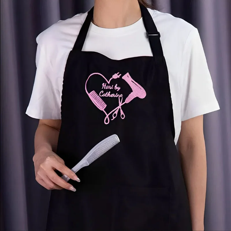 custom plain black long strap beauty hair nail artist apron with logo