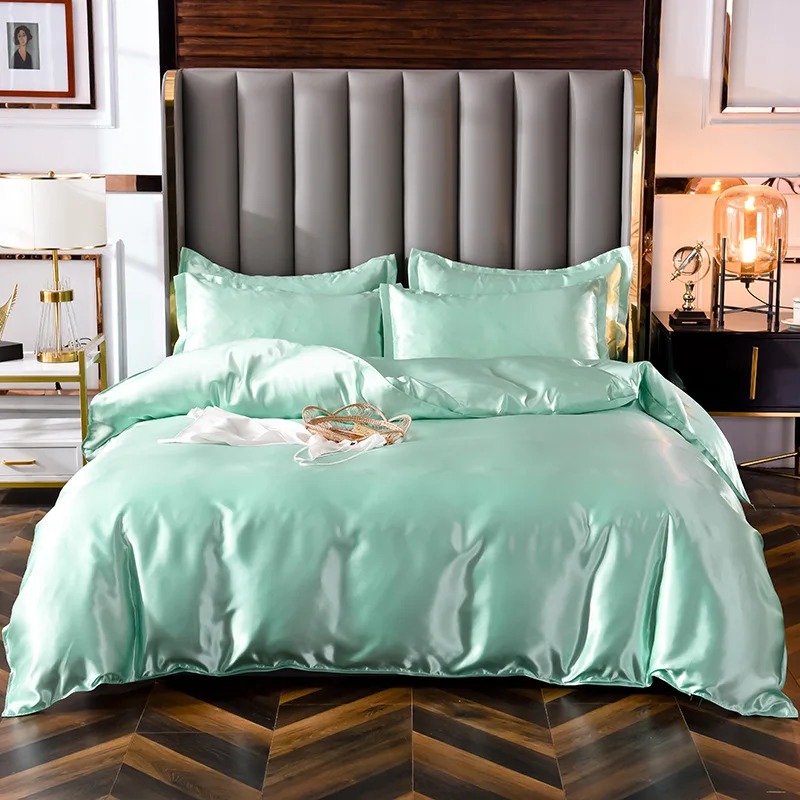Factory Direct Superior Comfort Ice Silk Bed Sheet Sets Modern Style Yarn Dyed Pattern Ruffles Polyester Cheap Price Home Use