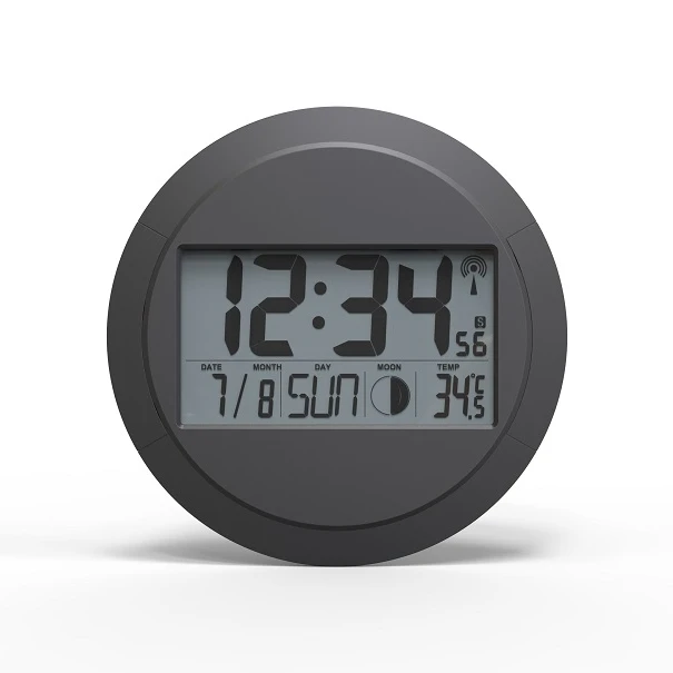 Antique Pendulum Multifunction Wall Clock Led Digital Clock Modern Indoor Round Moon Phase Calendars DCF Wall Mounted Plastic