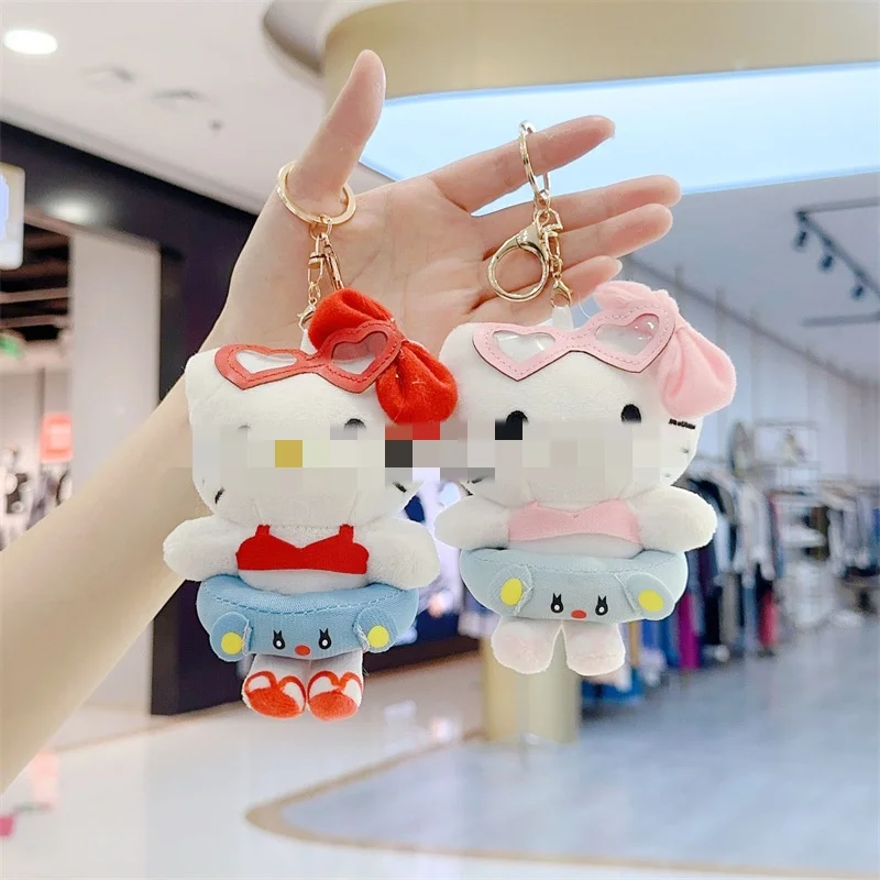 Cute MIni Hello Cat Kitty Plush Keychain Toys Cartoon Sanrion Creative Hawaii Kt Swim Ring Bag Dangle Accessories