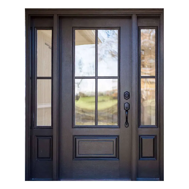 Prettywood Жилой Класс во французском стиле наполовину стеклянной вставкой дизайн спереди твердые деревянные входные двери