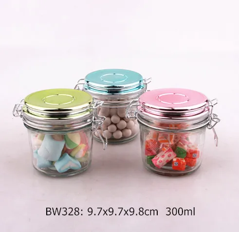 Factory direct sale custom design glass spice jar food container with glass clip top for home decor
