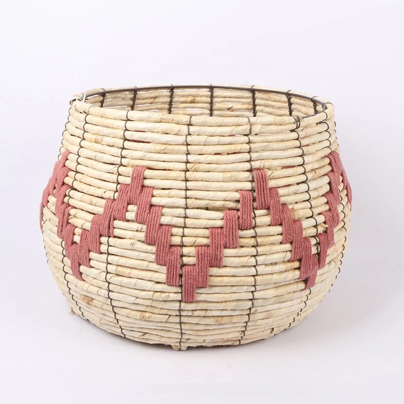 Set of 2 Corn Husk Storage Basket Seagrass Basket Kids Storage Boxes & Bins Handwoven Seagrass Decorative Jute Storage Basket (1600569704382)