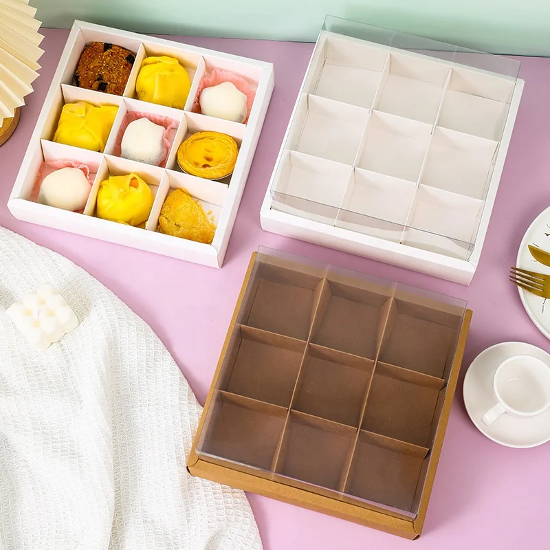 XJH Cookie Packaging Dessert Loaf Box for Bakery Dessert Box with Dividers Paper Box for Dessert Cakes Donut Packaging