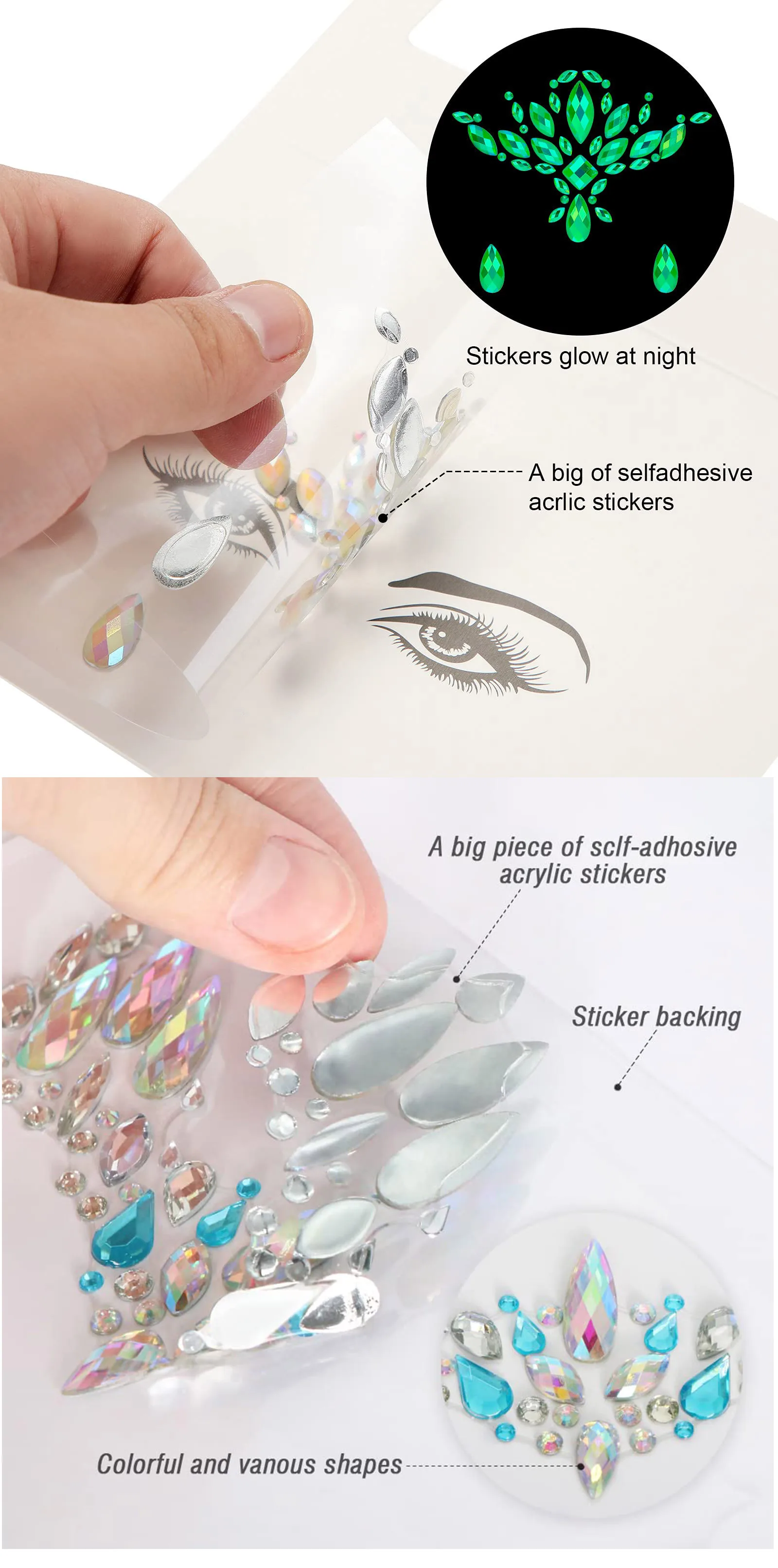 Rhinestone Mermaid Face Jewels Tattoo Body Stickers Crystal Tears Gem Stones Bindi  Face Jewels Tattoo Temporary Stickers