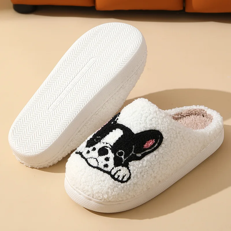 Cute Cartoon Animal Indoor Cotton Nonslip Slippers Winter Cozy Warm Plush Dog Pattern House Slippers