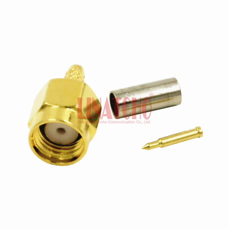 RF Coax RG316 RG174 LMR100 Cable Straight Gold Plated Brass PTFE Crimp SMA Male Plug Connector