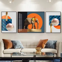 Elephant living room sofa background wall decorative painting modern simple triptych hanging painting Nordic creative mural