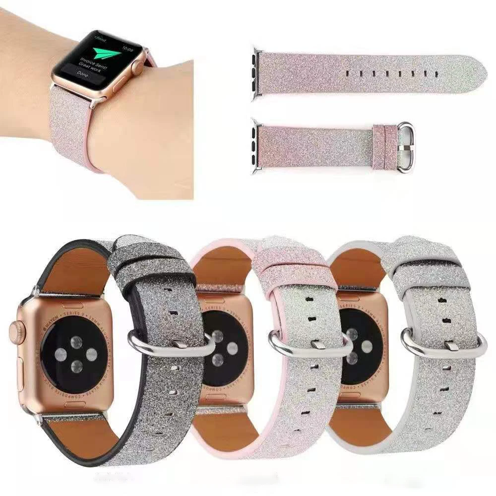 
Luxury bling for apple watch bands leather women sport for apple iWatch Series 6 SE 5 4 3 2 1 band for apple watch 44 mm 