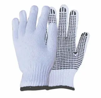 hot sale bleached white cotton knitted pvc dotted hand glove