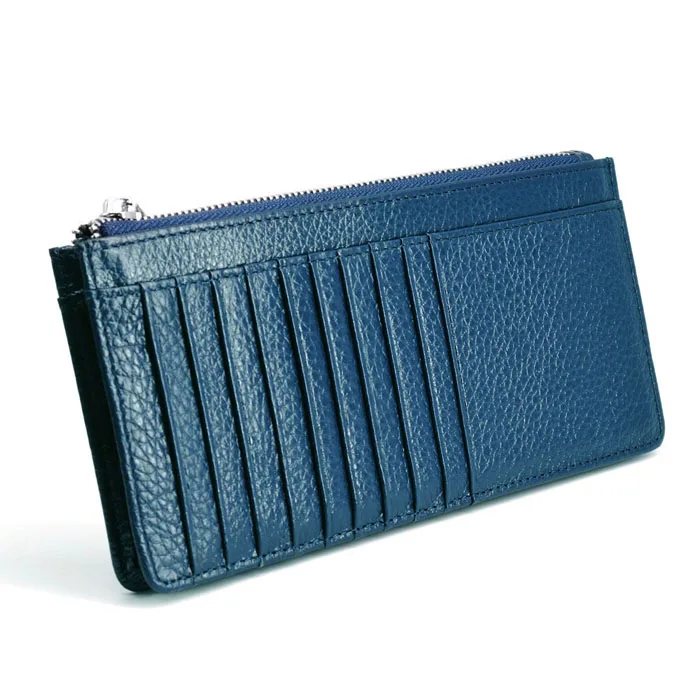 Simple Genuine Leather Zipper Cell Phone Wallet Bag Multi-Card Slots Long Cards Wallet