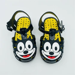 Новая летняя Уличная обувь; Нескользящая подошва; Модные женские римские сандалии; С мультипликационным принтом «головa кота Детские свадебные туфли с украшением в виде кристаллов детская сандалии желеобразного вида