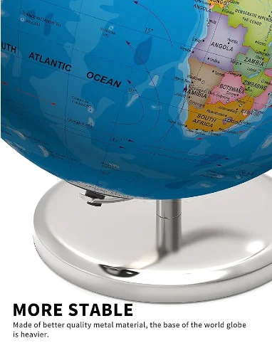 World Globe Illuminated Educational Globes with Printed Map for Kids Classroom Learning LED Globe Lamp with Stable Metal Base