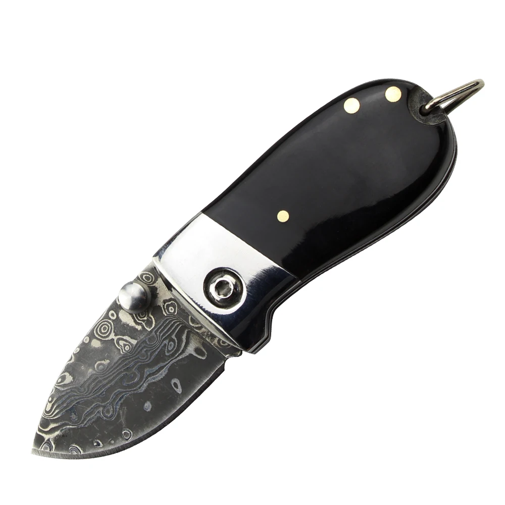 New Design Damascus steel cow horn handle Carry mini knife Outdoor knife Folding knife