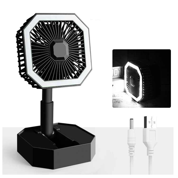 2025 China Hot Selling Home Office USB Rechargeable Desktop Telescopic Fan Cordless LED Light Small Table