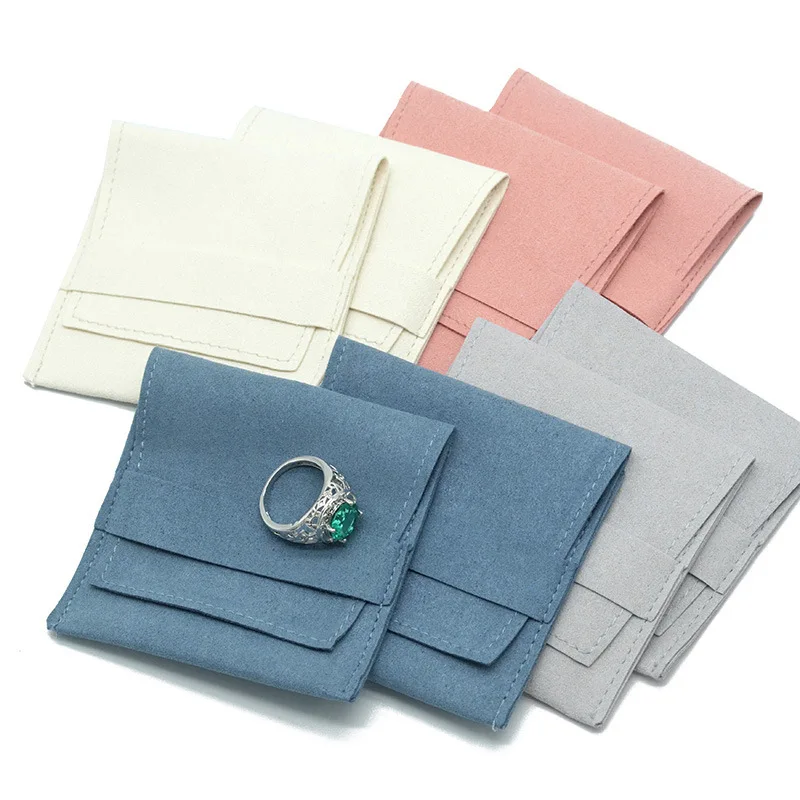 Custom Size Color and Logo Printed Small Envelope Flap Jewellery Package Pouch Microfiber Jewelry Bag