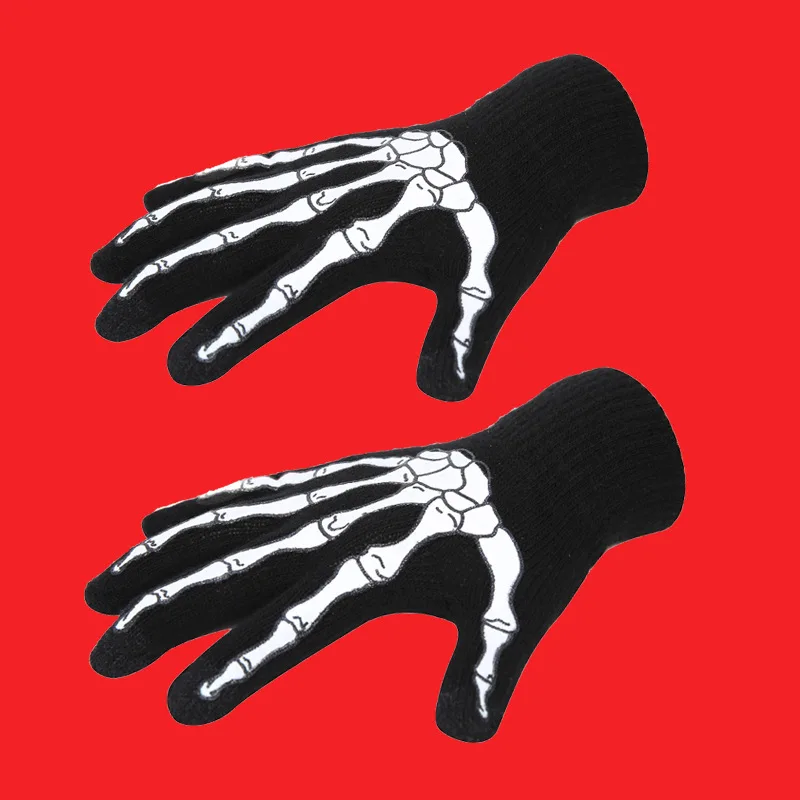 Trendy Lightweight Mechanics Gloves Custom Print Stretchable Skeleton Knitted Soft Winter Warm Party Gloves