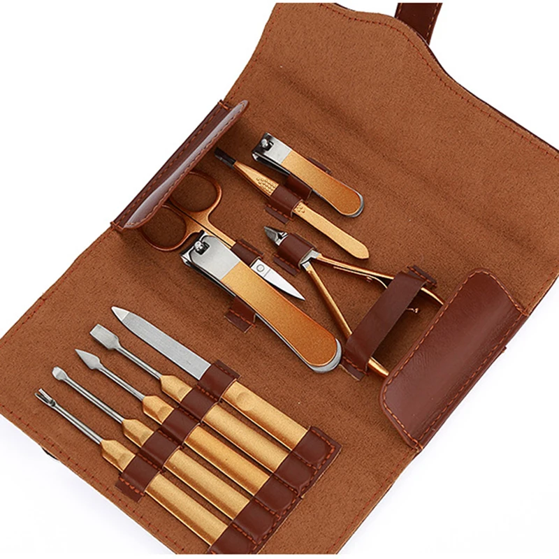 Manicure Set 10 In 1 Full Function Kit Professional Stainless Steel Pedicure Sets With Leather Portable Case Idea Gift