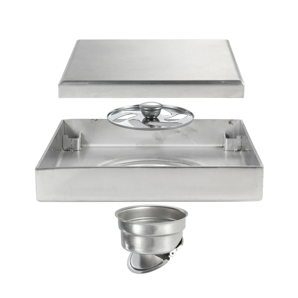 HIDEEP Bathroom Toilet Balcony Anti-odor Drains 15x15cm Square Stainless Steel Brushed Floor Drain