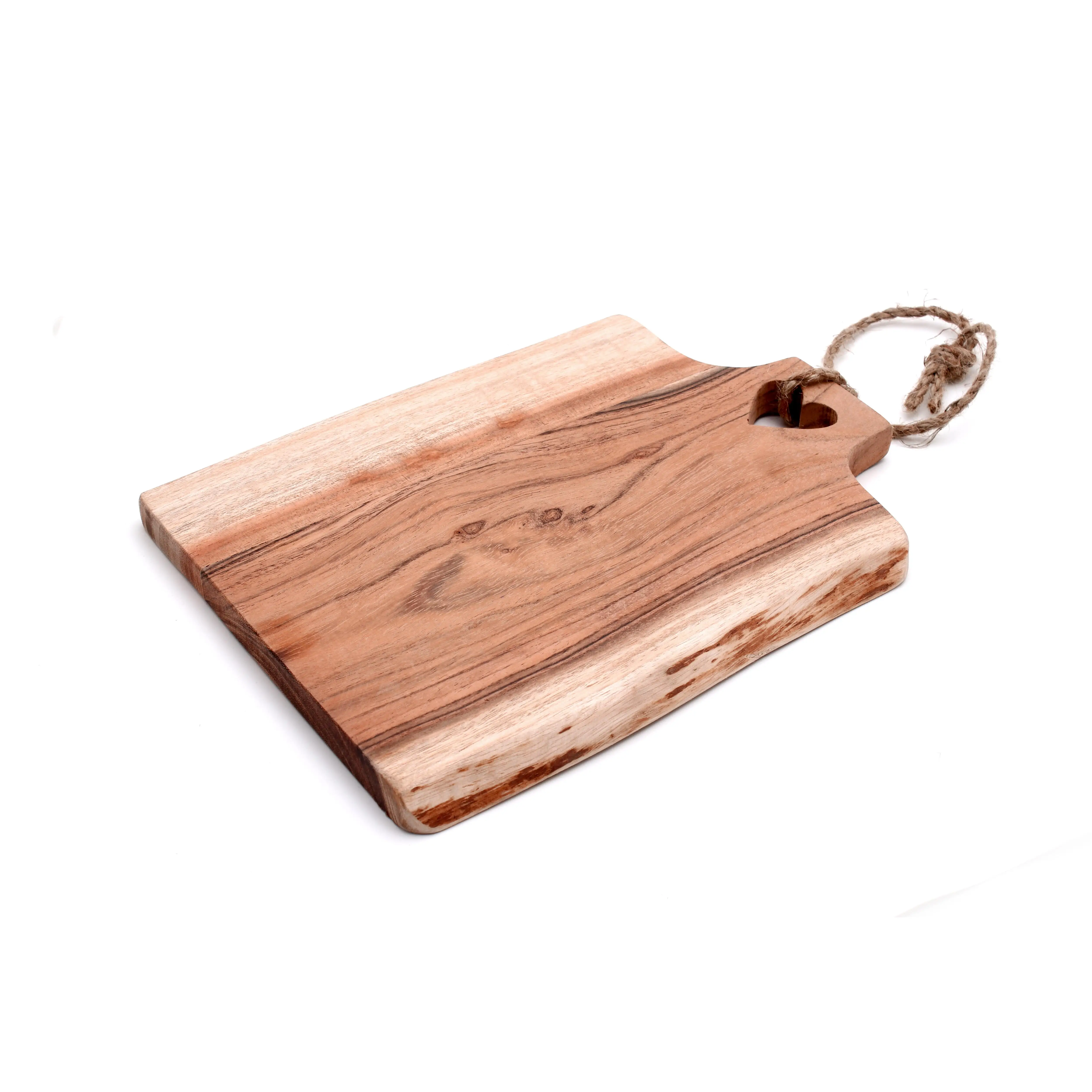 Acacia Wooden Cutting Board with Heart Hole 25x19x1.5 cm Natural Finish Rectangle Shape Large Size Acacia Wooden Cutting Board