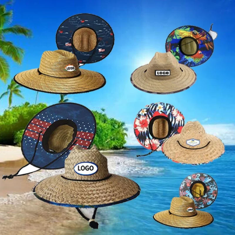 Wholesale Summer Custom Printing America Sombrero Beach Hat Under Brim Bottom Design Surf Lifeguard Straw Hat Under With Logo