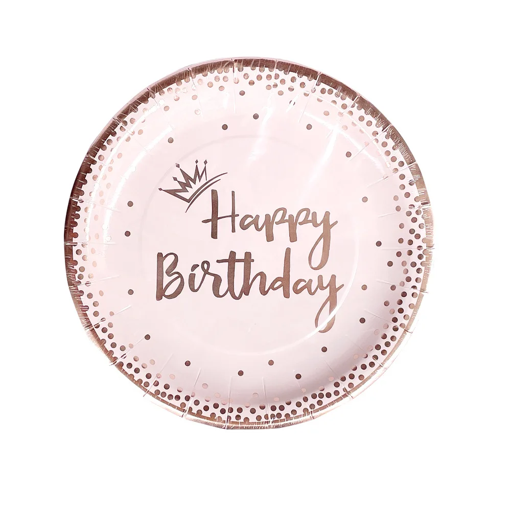 Wholesale Cross-border Monopoly New Rose Gold Girl Birthday Party 20 Pack Paper Cup Paper Plate Tissue Set