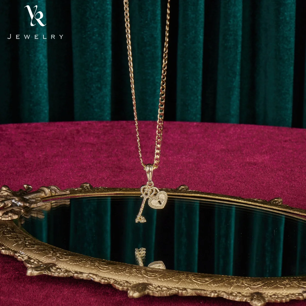 Ювелирные аксессуары FP1992 витрина Joyeria Oro Laminado 14K романтические подвески в форме ключа сердца индивидуальные для пары ожерелий