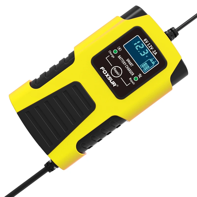 Foxsur Pulse Repair 12V 6V 2A Quick Charging Car Motorcycle Battery Charger for AGM GEL Battery
