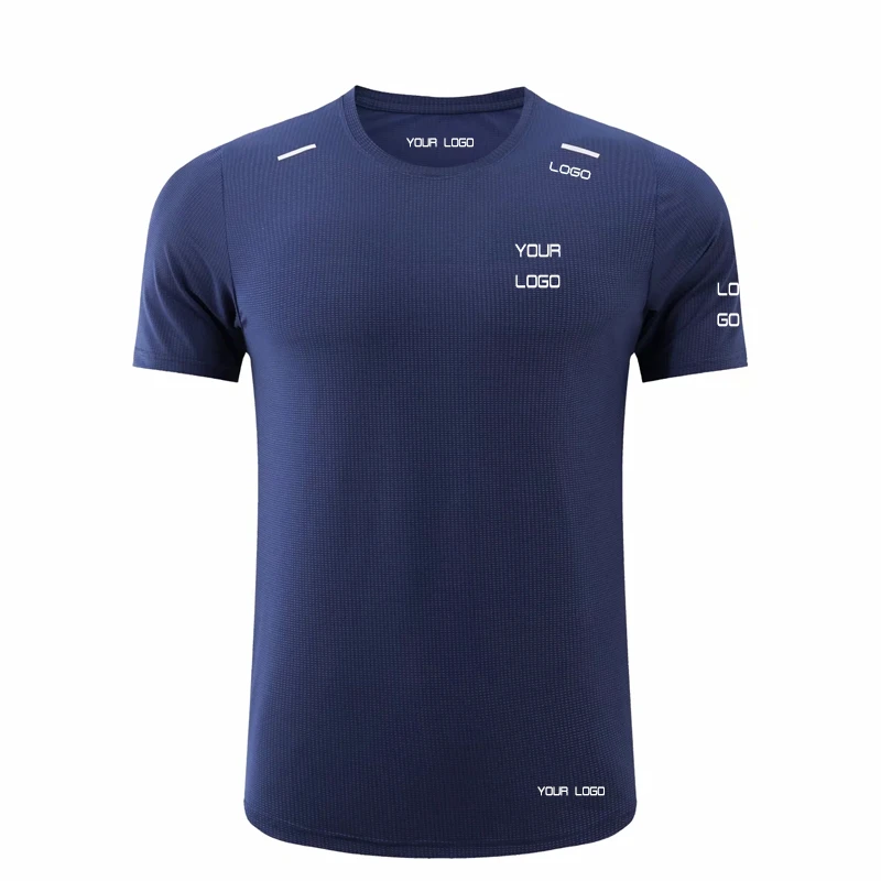 
2021 wholesale men custom reflective logo sports running active gym polyester t shirts fitness clothing apparel wear 