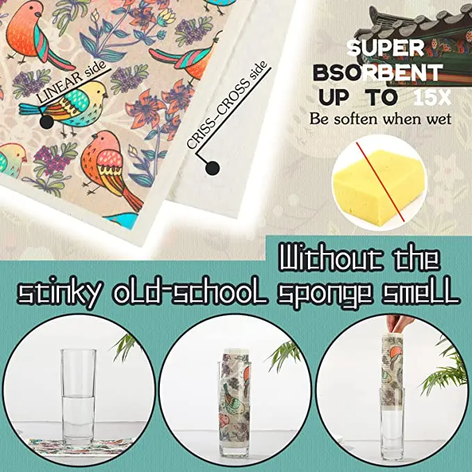 Swedish Dishcloths Eco-friendly Dish Cloths Towels Reusable Cellulose Sponge Cleaning Cloths