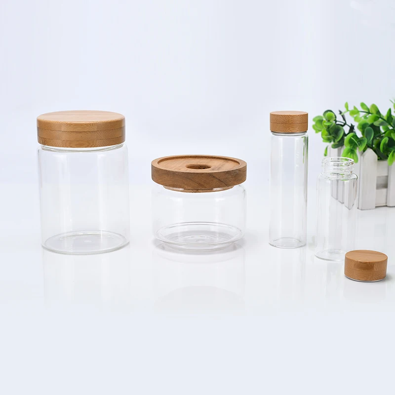 Eco Friendly Bamboo storage Packaging food grade glass Jar With Bamboo Cap