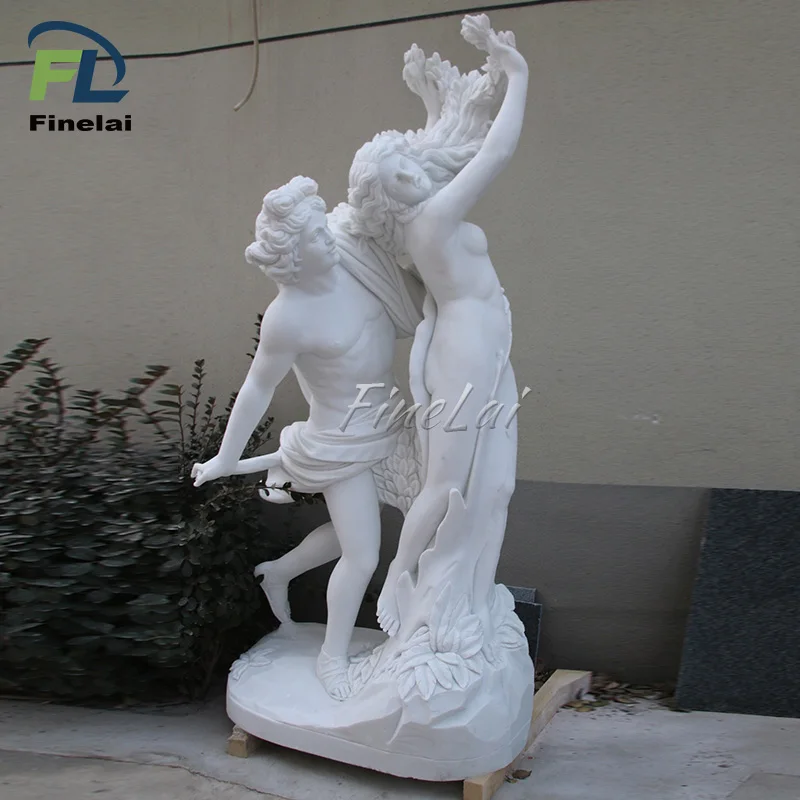 Direct Sales European large Garden Natural White ancient greek god Apollo and Daphne naked women and men marble Statue sculpture