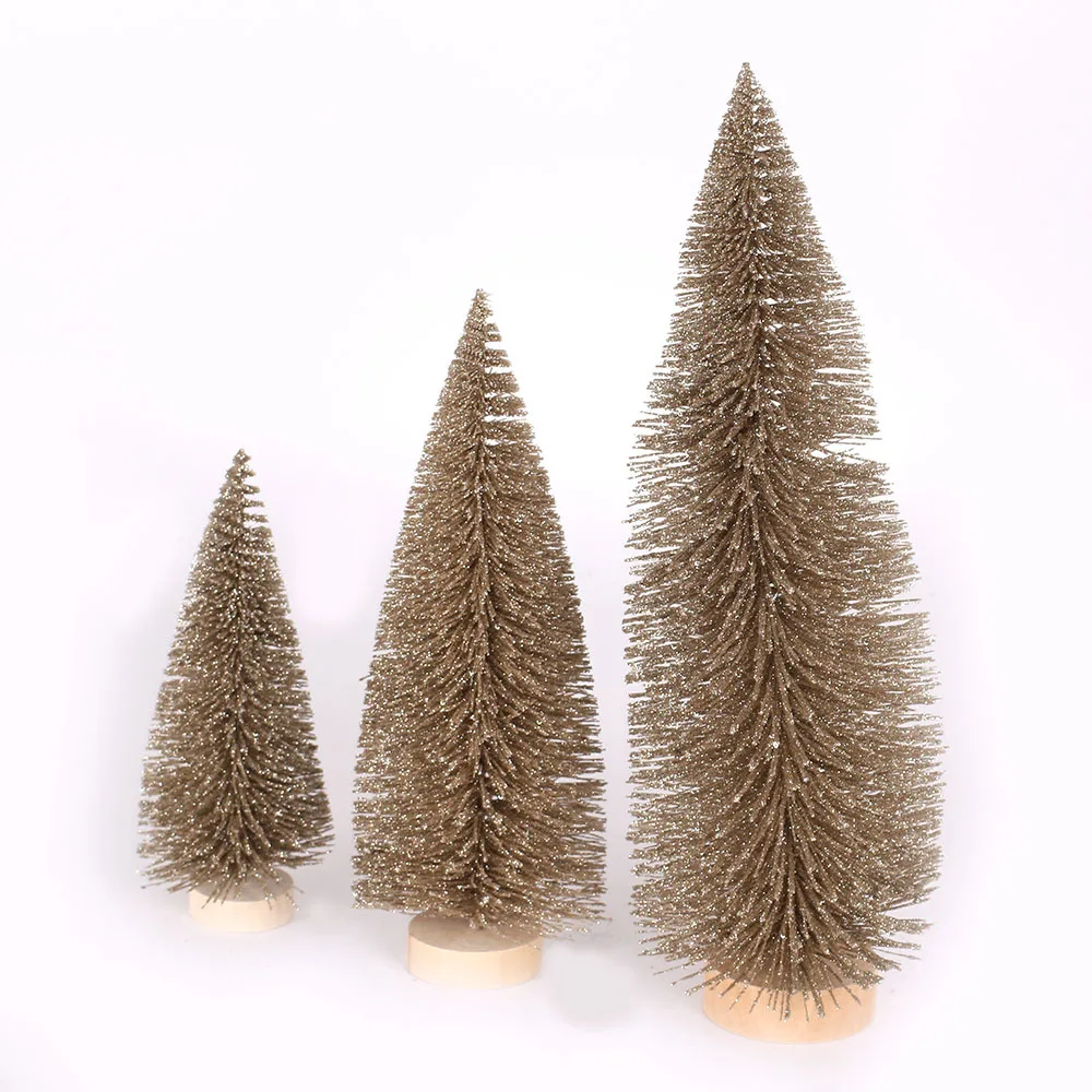 Mini Sisal Trees Artificial Small Christmas Trees Bottle Brush Brown Wood Table Top Tree Craft for Christmas Decoration