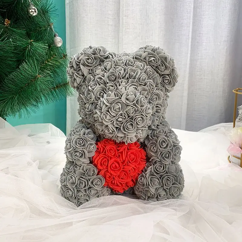Amazon top seller 25cm Blue Artificial Flower bear valentine gift wedding favors Christmas present Teddy Bear Rose bear flower