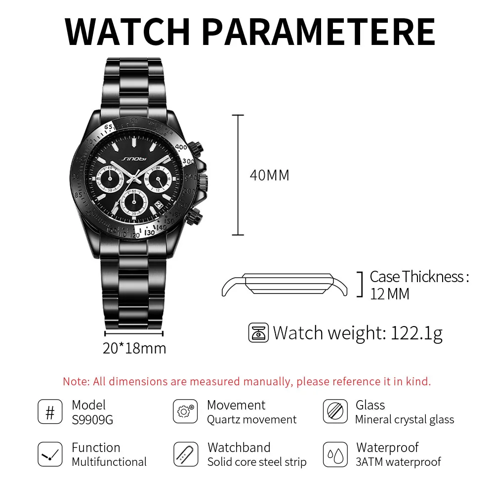 Sinobi Wristwatch with Calendar Branded Quartz Watches for Online Selection