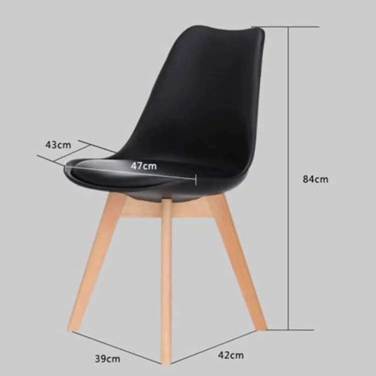 
mid century nordic decoration home plastic cushion leather dining chair with solid wood cross legs 