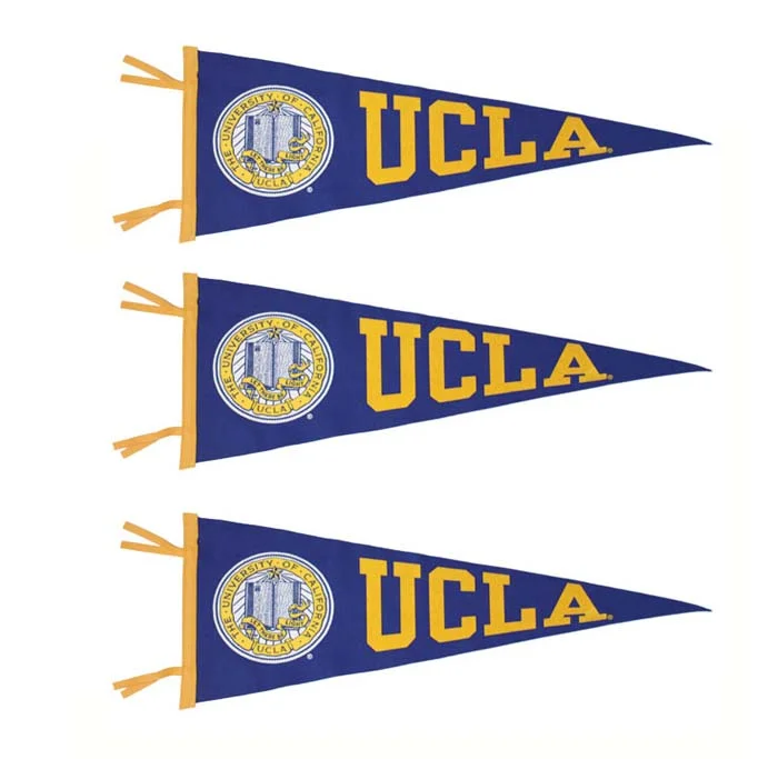 HOT Custom Design  12x30 Sport Felt Banner Hanging Triangle Flag Bunting Pennant with Top  Sleeve and Ribbons