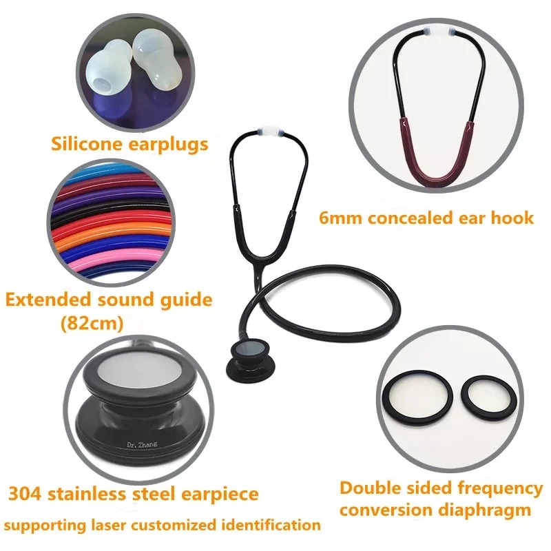 custom black stetoscop medical stethoscope cardiology estetoscopio