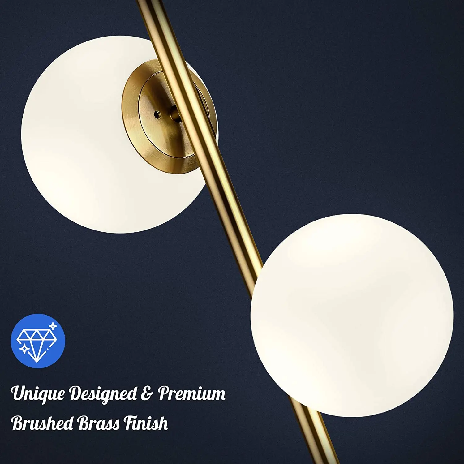 Mid Century Modern 2 Frosted Glass Globe Floor Lamp for Living Room Contemporary LED Standing Light