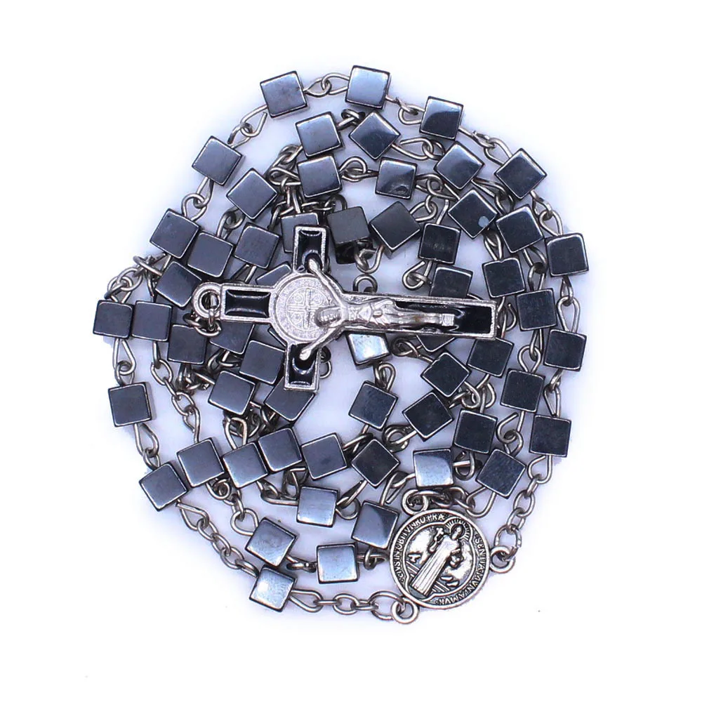 Wholesale Catholic Rosary Necklace Square Cross Necklace Religious Jewelry Rosary Necklace for Men Women