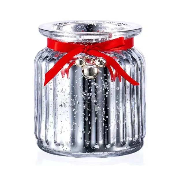 Candle Jar Empty Glass with Bamboo Lid Wholesale Colorful Print Handmade Silk Metal Cylinder