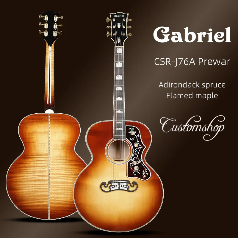 Gabriel custom shop acoustic guitar CSR-J76A  Prewar 42 inch  cherry-red  Adirondack spruce with Flamed maple all solid wood