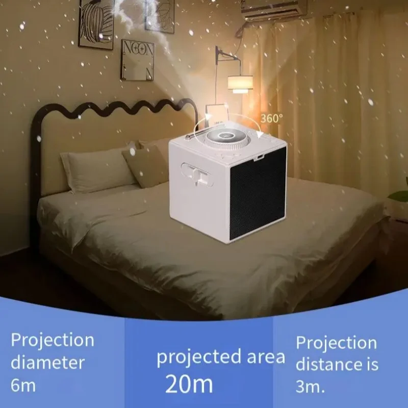 Romantic Music Sync Projection Night Light Stereo BT Speaker Galaxy Saturn Moon Projector Lamp with White Noise