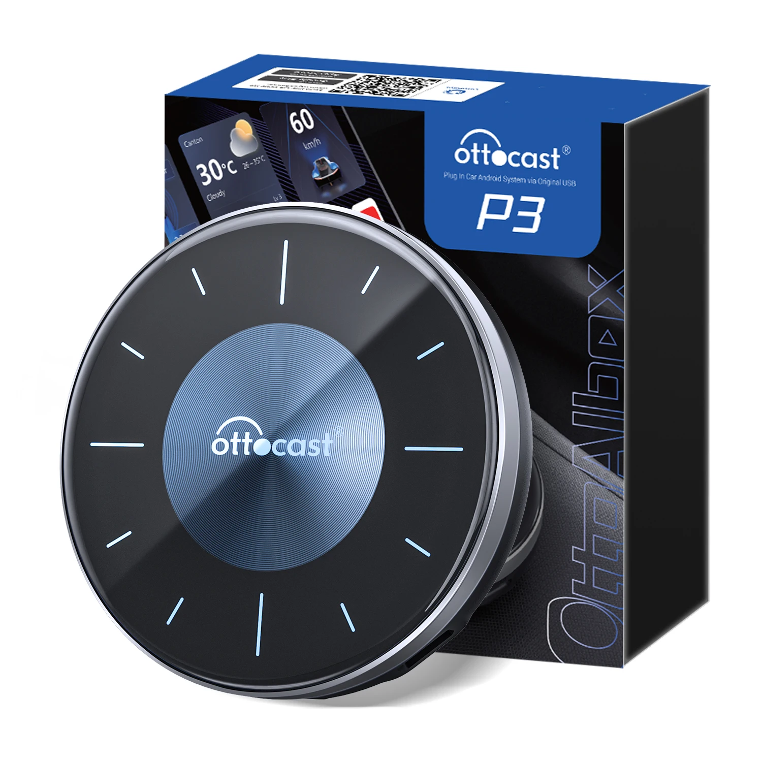 Ottocast Type-C USB, Mini HD MI, Nano SIM slot, Micro SD card slot Wireless Android AI Box 8GB+128GB Qualcomm8-core