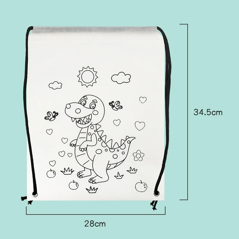 Children Diy Gift Drawstring Bags Kit Custom Logo Non woven Graffiti Drawstring Bag Paintable Kids Diy Coloring Backpack Bags