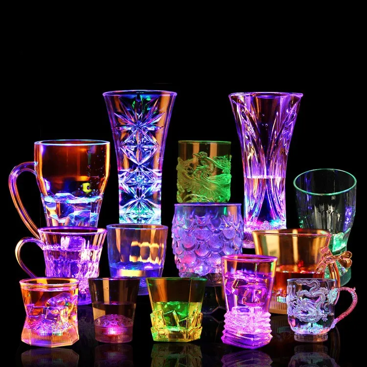 Party Suppliers Water Cup Tableware Luminous Glass Led Glowing Water Sensor Cold Light Water Cup Colorful Luminous LED Flash Cup