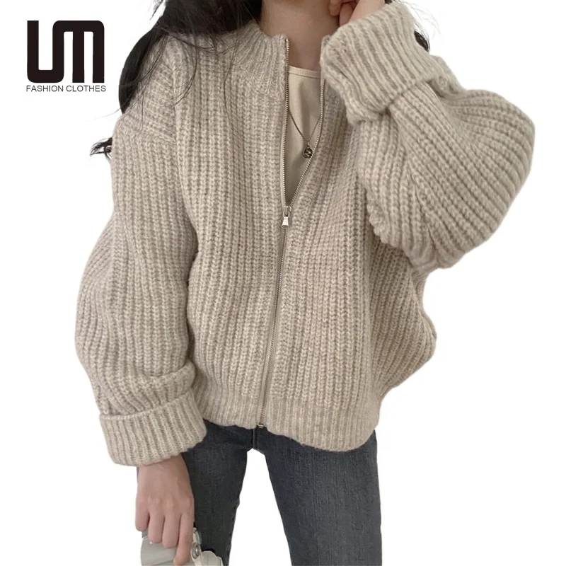 Liu Ming корейский стиль модная женская Повседневная теплая Свободная куртка на молнии пальто вязаный свитер