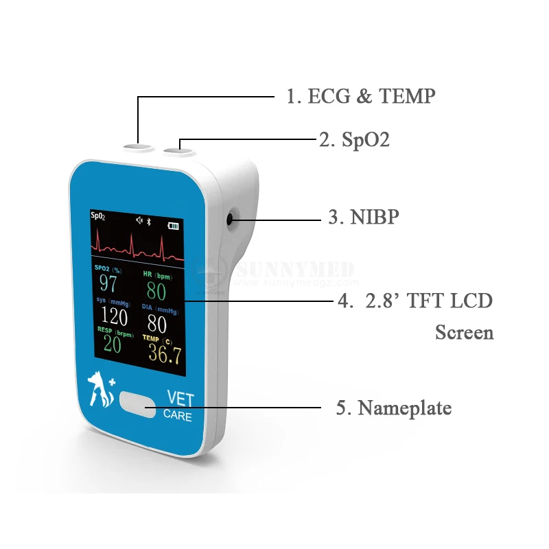 SY-AM6200 VET 2.8 inch monitor  wireless charger model vitales Multi parameter veterinary vital sign monitor animal use