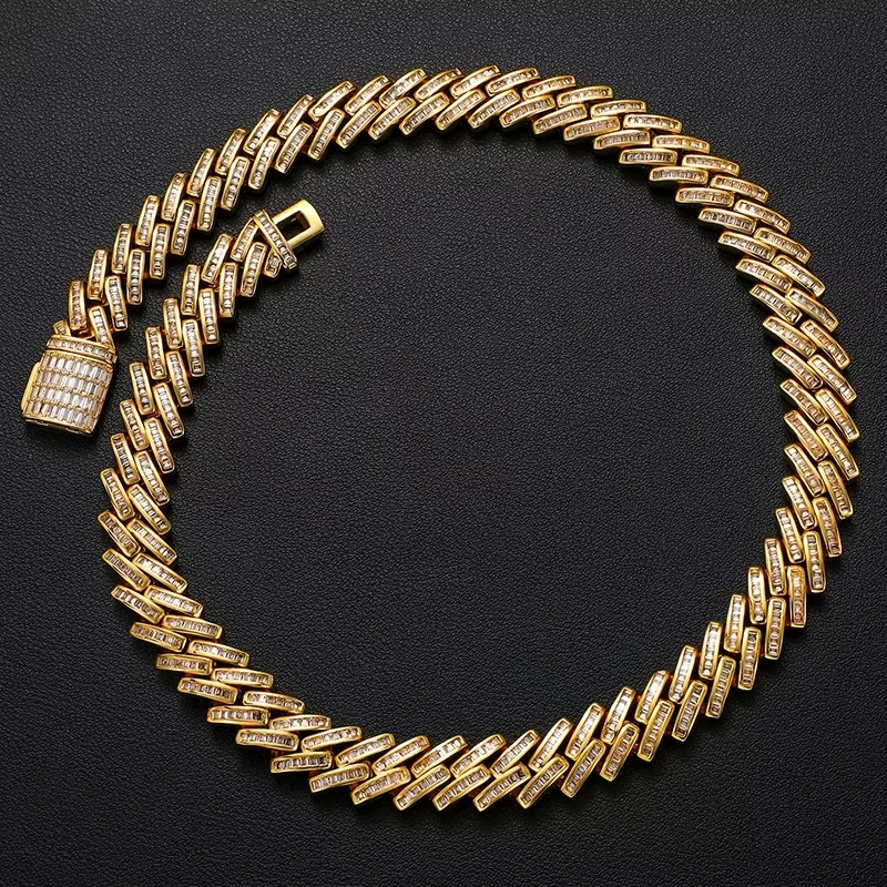 Wholesales Price Men Jewelry 14.6mm Gold Plated moissanite 925 Sterling Silver Hip Hop Cuban Link Chain Necklace